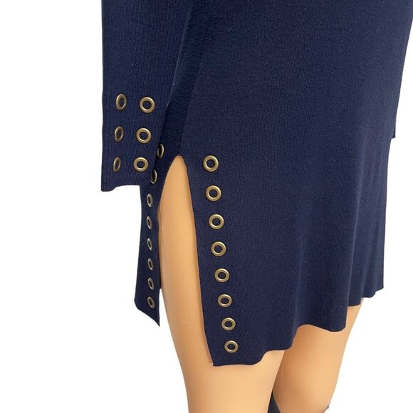 Joseph A Women Pullover Sweater Navy Blue Boat Neck Bronze Tone Eyelets NWOT - Picture 6 of 10